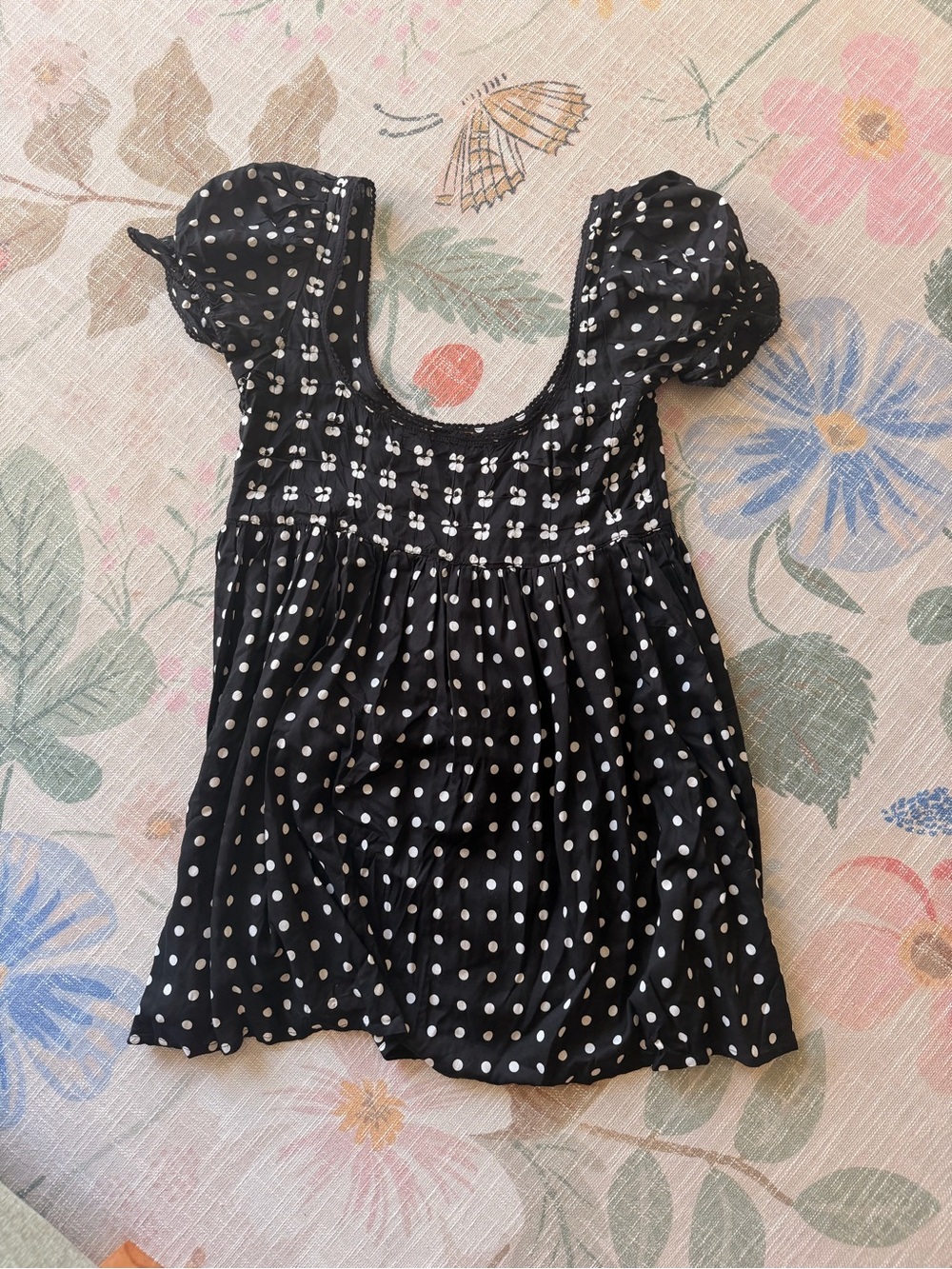 Free People Black & White Polka Dot Square-Neck Mini Dress - Picture 6 of 8